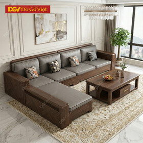 Mẫu Sofa Phòng Khách Gỗ Óc Chó Chân Bệt Tay Hộp Sang Trọng