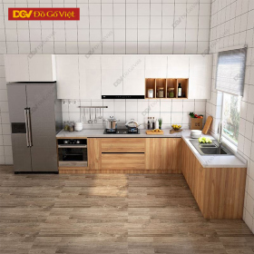 Mẫu Tủ Bếp Hiện Đại Kiểu Góc L Màu Sồi Đẹp