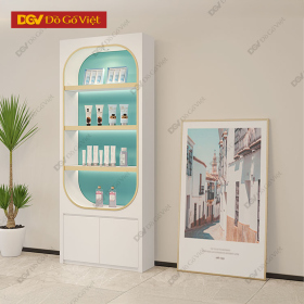 Mẫu Tủ Kính Trưng Bày Mỹ Phẩm Đẹp Màu Trắng Hiện Đại Giá Rẻ