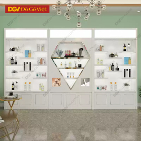 Mẫu Tủ Kính Trưng Bày Mỹ Phẩm Màu Trắng Hiện Đại Đẹp Giá Tốt