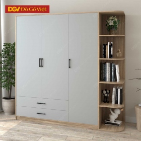Mẫu Tủ Quần Áo Gỗ Cửa Mở Cánh Trắng Kệ 5 Tầng Rộng