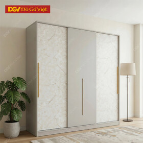 Mẫu Tủ Quần Áo Hiện Đại Gỗ MDF Lõi Xanh Cánh Lùa Ốp Vân Đá