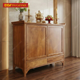 Mẫu Tủ Thờ Gỗ Gõ Đỏ Dáng Hộp Chân Cao Phối Ngăn Kéo Tiện Lợi