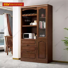 Mẫu Tủ Trưng Bày Rượu Màu Óc Chó Cánh Kính Có Hộc Kéo Nhỏ