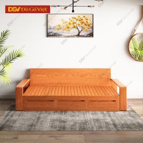 Sofa Giường Kéo Gỗ Veneer Sồi Tự Nhiên Có Hộc Kéo Tiện Lợi