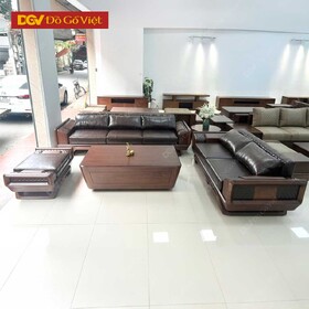 Sofa Gỗ Sồi Nệm Da Thiết Kế Độc Đáo Cho Phòng Khách Hiện Đại