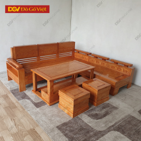 Sofa Phòng Khách Góc L Gỗ Sồi Sơn Màu Hương Vàng Đẹp Giá Rẻ