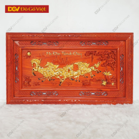 Tranh Bát Mã Gỗ Hương Đỏ Dát Vàng Công Nghiệp Đẹp Giá Rẻ