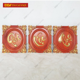 Tranh Bộ Phúc Lộc Thọ Gỗ Hương Đỏ Đẹp Giá Rẻ
