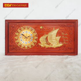Tranh Đồng Hồ Gỗ Hương Thuyền Thuận Buồm Xuôi Gió Đẹp Giá Rẻ