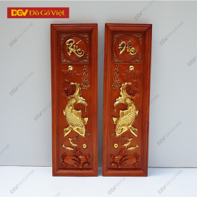 Tranh Gỗ Cá Chép Lý Ngư Vọng Nguyệt Dát Vàng Đẹp Giá Rẻ