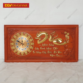 Tranh Gỗ Đồng Hồ Chạm Chữ Đức Dát Vàng Công Nghiệp Đẹp