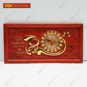 Tranh Gỗ Đồng Hồ Chạm Thư Pháp Chữ Tâm Dát Vàng Đẹp