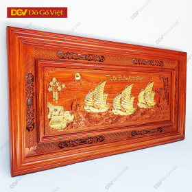 Tranh Khắc Gỗ Thuận Buồm Xuôi Gió Cầu Tài Lộc Treo Phòng Khách Đẹp