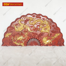 Tranh Quạt Gỗ Hương Chạm Tứ Linh Dát Vàng Công Nghiệp Đẹp Giá Rẻ