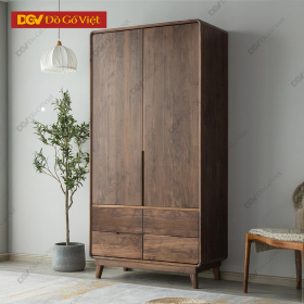 Tủ Áo 2 Cánh Chân Cao Gỗ Sồi Mỹ Màu Óc Chó Thanh Lịch
