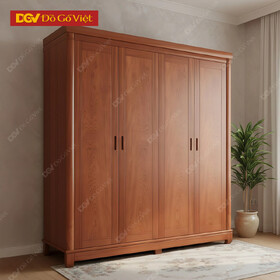 Tủ Áo 4 Cánh Gỗ Veneer Xoan Tự Nhiên Kiểu Trơn Đơn Giản