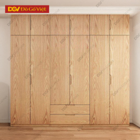 Tủ Áo 6 Cánh Mở Có Nóc Gỗ Veneer Sồi Tay Nắm Âm Tiện Lợi
