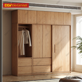 Tủ Áo Cánh Lùa Veneer Sồi Kèm Nóc Rộng Rãi Cho Gia Đình