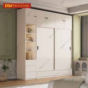 Tủ Áo Gỗ MDF Cửa Lùa Màu Trắng Có Kệ Trang Trí Hiện Đại