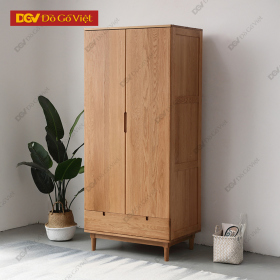 Tủ Áo Veneer Sồi 2 Cánh Chân Cao Nhỏ Gọn Cho Phòng Ngủ Hẹp