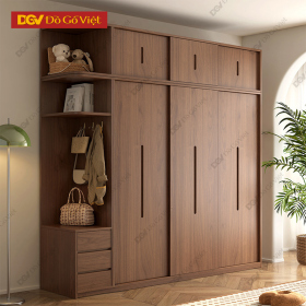 Tủ Áo Veneer Sồi Màu Óc Chó Hiện Đại Kèm Kệ Để Đồ Tiện Lợi