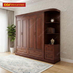 Tủ Áo Gỗ Sồi Nga Cánh Pano Kết Hợp Kệ Trang Trí Hiện Đại