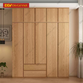 Tủ Áo Gỗ Sồi Veneer 5 Cánh Rẻ Đẹp Có Nóc Và Hộc Kéo Ngoài