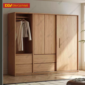 Tủ Áo Veneer Sồi Cánh Lùa Tiện Ích Kèm Ngăn Kéo Rộng
