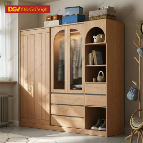 Tủ Áo Gỗ Sồi Tự Nhiên Kèm Nóc Và Kệ Trang Trí Đẹp Giá Rẻ