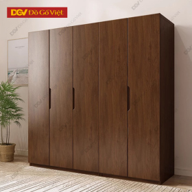 Tủ Áo Gỗ Veneer Vân Sồi 5 Cánh Màu Óc Chó Kiểu Tối Giản