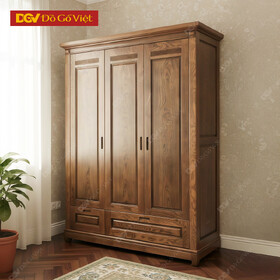 Tủ Áo Phòng Ngủ Gỗ Sồi Nga Cánh Pano Màu Nâu Óc Chó Đẹp