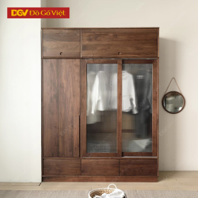 Tủ Áo Quần Hiện Đại Có Hộc Tủ Nóc Gỗ Óc Chó Phối Kính Mờ
