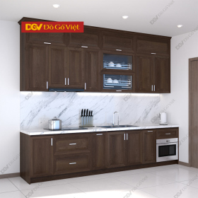 Tủ Bếp Chữ I Nhỏ Gọn Màu Nâu Óc Chó Phù Hợp Mọi Gia Đình