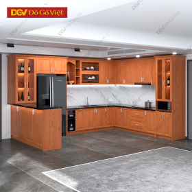 Tủ Bếp Chữ U Gỗ Veneer Sồi Kiểu Dáng Hiện Đại Tinh Tế