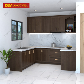 Tủ Bếp Chữ U Gỗ Veneer Sồi Giá Tốt Đa Ngăn Tiện Lợi