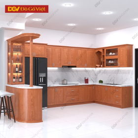 Tủ Bếp Chữ U Hiện Đại Gỗ Veneer Sồi Kèm Bàn Đảo Tiện Nghi