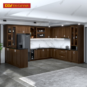 Tủ Bếp Chữ U Hiện Đại Vân Sồi Màu Óc Chó Đa Năng Giá Tốt