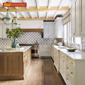 Tủ Bếp Gỗ Công Nghiệp Màu Trắng Kiểu Tân Cổ Điển Sang Đẹp Rẻ