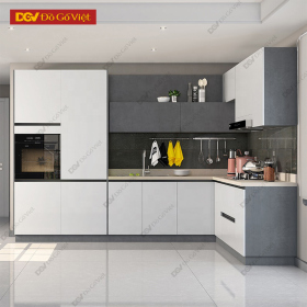 Tủ Bếp Gỗ Công Nghiệp Màu Trắng Phối Xám Đẹp