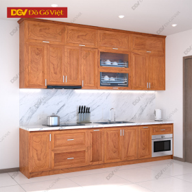 Tủ Bếp Chữ I Gỗ Veneer Gõ Đỏ Đẹp Nhiều Ngăn Tiện Ích