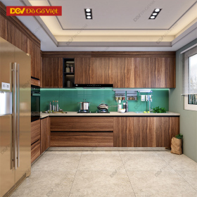 Tủ Bếp Gỗ Hiện Đại Kiểu Góc L Vân Gỗ Mộc Đẹp