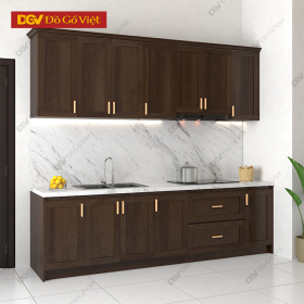 Tủ Bếp Nhỏ Chữ I Vân Sồi Tông Màu Tối Cho Căn Hộ Mini