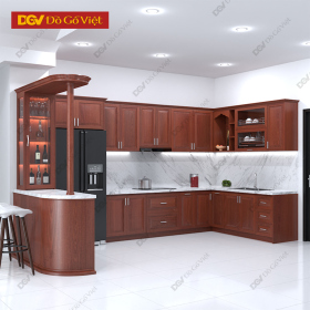 Tủ Bếp Gỗ Veneer Xoan Chữ U Có Bàn Đảo Sang Trọng Tiện Lợi