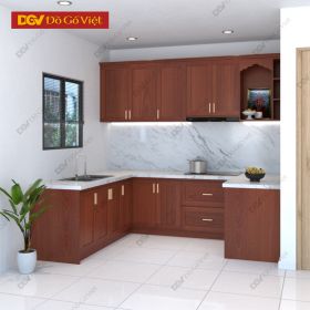 Tủ Bếp Gỗ Xoan Đào Tự Nhiên Chữ U Nhiều Ngăn Hiện Đại