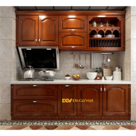 Tủ Bếp Thẳng Phong Cách Cổ Điển Châu Âu Gỗ Gõ Đỏ Đẹp