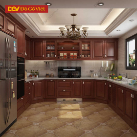 Tủ Bếp Vòng Cung Chữ U Gỗ Xoan Đào Màu Nâu Đẹp Bền Giá Tốt