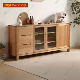 Tủ Chén Gỗ Sồi Hiện Đại Phối Cánh Kính Đẹp Giá Tốt