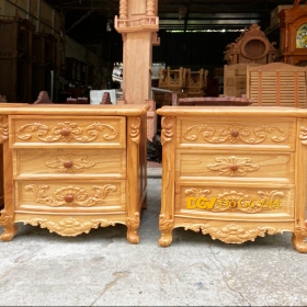 Tủ Đầu Giường 3 Ngăn Kéo Gỗ Gõ Đỏ Tự Nhiên Chạm Hoa Đẹp