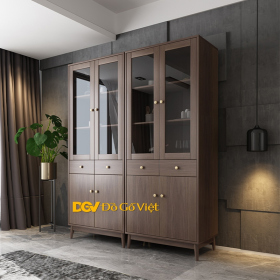 Tủ Để Chén Bát Kết Hợp Để Rượu Phòng Bếp Gỗ MDF Mẫu Cao